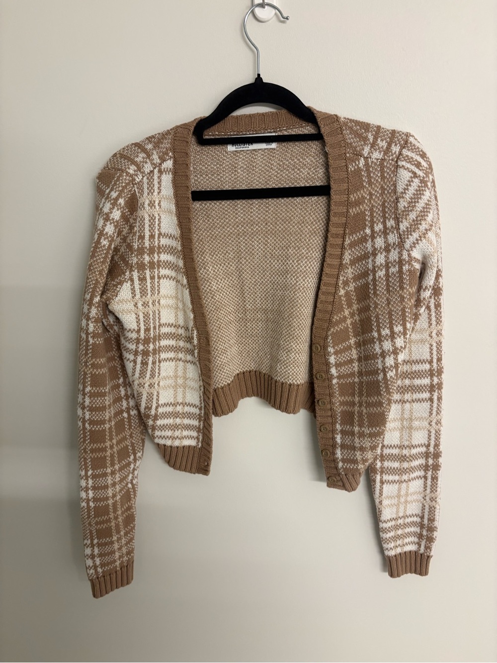 Hollister Camel & White Plaid Button-Front Cardigan